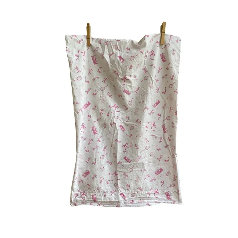 Pottery Barn Kids Barbie Twin Flat Sheet & Pillowcase Lot Pink Coquette Bedding